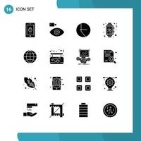 Set of 16 Modern UI Icons Symbols Signs for global watch media time clock Editable Vector Design Elements