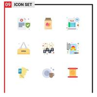 Flat Color Pack of 9 Universal Symbols of sale bag schedule open food Editable Vector Design Elements