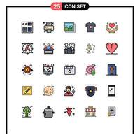 Mobile Interface Filled line Flat Color Set of 25 Pictograms of heart care gallery spring shirt Editable Vector Design Elements