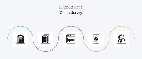 paquete de iconos de la línea 5 de encuestas en línea que incluye . amar . archivo. móvil . Página web vector