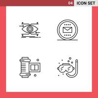 Group of 4 Filledline Flat Colors Signs and Symbols for attention mail looking email camera accessories Editable Vector Design Elements