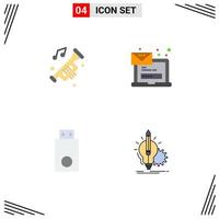 conjunto moderno de 4 iconos y símbolos planos, como accesorios, ruido de inicio de sesión, dongle de correo electrónico, elementos de diseño vectorial editables vector