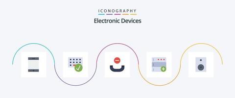 Devices Flat 5 Icon Pack Including speaker. electronics. call. devices. database vector