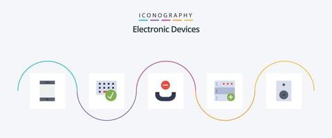 Devices Flat 5 Icon Pack Including speaker. electronics. call. devices. database vector