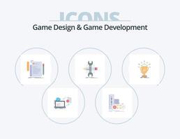 diseño de juegos y desarrollo de juegos paquete de iconos planos 5 diseño de iconos. desarrollar. construir. jugar. guion. archivo vector