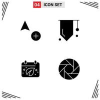 Universal Icon Symbols Group of 4 Modern Solid Glyphs of add leaf badge success aperture Editable Vector Design Elements