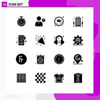 16 Thematic Vector Solid Glyphs and Editable Symbols of clock notification graduation mobile office Editable Vector Design Elements