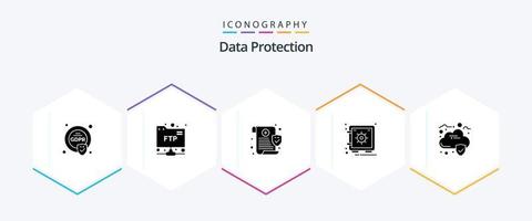 paquete de iconos de 25 glifos de protección de datos que incluye seguridad. nube. datos. bóveda. seguro vector