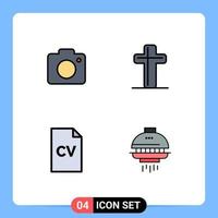 Modern Set of 4 Filledline Flat Colors and symbols such as camera education picture cross science Editable Vector Design Elements