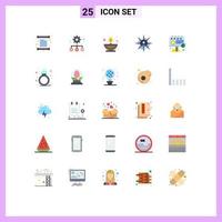 Mobile Interface Flat Color Set of 25 Pictograms of marketing billboard flame advertisement networking Editable Vector Design Elements