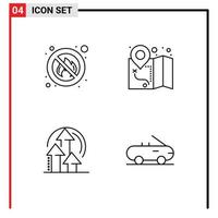 4 Universal Line Signs Symbols of fighter performance place map cabriolet Editable Vector Design Elements