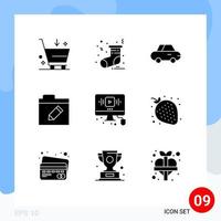 Stock Vector Icon Pack of 9 Line Signs and Symbols for fruit web roadster online video Editable Vector Design Elements