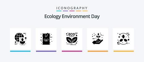 Ecology Glyph 5 Icon Pack Including eco. protection. fuel. leaf. energy. Creative Icons Design vector