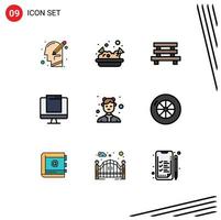 Pictogram Set of 9 Simple Filledline Flat Colors of popup device bench monitor sitting Editable Vector Design Elements