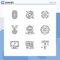 User Interface Pack of 9 Basic Outlines of ribbon rank snow medal award Editable Vector Design Elements