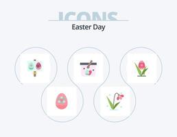 paquete de iconos planos de pascua 5 diseño de iconos. huevo. huevo. tulipán. carro. día festivo vector