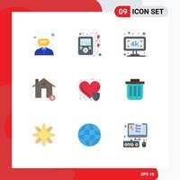 9 Thematic Vector Flat Colors and Editable Symbols of heart care estate smart tv electricity buildings Editable Vector Design Elements