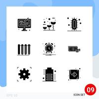 Pack of 9 creative Solid Glyphs of heating hot biology heater study Editable Vector Design Elements