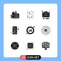 Group of 9 Modern Solid Glyphs Set for graph mobile information scince mobile service Editable Vector Design Elements