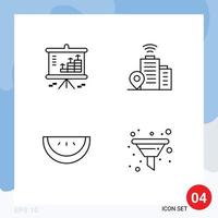 Group of 4 Modern Filledline Flat Colors Set for analysis watermelon graph wifi funnel Editable Vector Design Elements