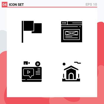 Solid Glyph Pack of 4 Universal Symbols of basic record internet website youtube Editable Vector Design Elements