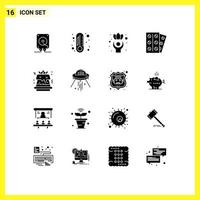 16 Universal Solid Glyphs Set for Web and Mobile Applications food cake healthy tablet medicine Editable Vector Design Elements