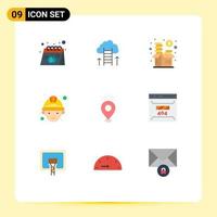 Group of 9 Modern Flat Colors Set for worker labour success money stock Editable Vector Design Elements