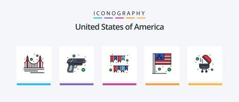 la línea de estados unidos llenó el paquete de 5 íconos que incluye dinero. Washington. elección. EE.UU. Monumento. diseño de iconos creativos vector