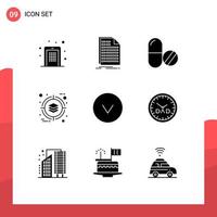 9 iconos creativos, signos y símbolos modernos de implementación de productos, facturas, píldoras comerciales, elementos de diseño vectorial editables vector