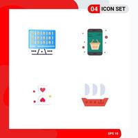 Group of 4 Flat Icons Signs and Symbols for web heart server cart glass Editable Vector Design Elements