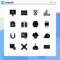 Universal Icon Symbols Group of 16 Modern Solid Glyphs of dollar design winner processing signal Editable Vector Design Elements