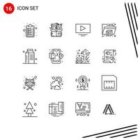 Set of 16 Modern UI Icons Symbols Signs for milk food video drinks folder Editable Vector Design Elements