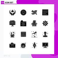 Set of 16 Modern UI Icons Symbols Signs for big brother html bricks find website Editable Vector Design Elements