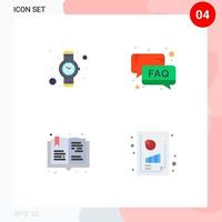 Pack of 4 creative Flat Icons of hand watch read faq support hobby Editable Vector Design Elements
