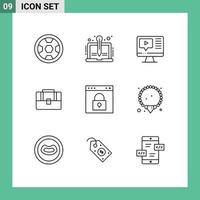 Modern Set of 9 Outlines Pictograph of browser case writer suitcase education Editable Vector Design Elements