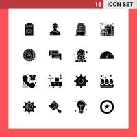Solid Glyph Pack of 16 Universal Symbols of smart retail referee bag hostel Editable Vector Design Elements