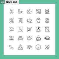 un conjunto moderno de 25 líneas y símbolos, como el error de configuración web de contenido, desarrolla elementos de diseño vectorial editables vector