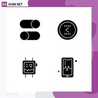 Group of 4 Modern Solid Glyphs Set for ellipsis previous radio circle health Editable Vector Design Elements