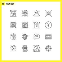 Pack of 16 creative Outlines of data photography alert lens camera Editable Vector Design Elements