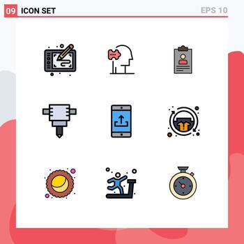 Editable Vector Line Pack of 9 Simple Filledline Flat Colors of mobile application application solutions jackhammer curriculum Editable Vector Design Elements