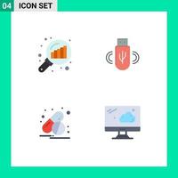 Group of 4 Flat Icons Signs and Symbols for data analyzing medicine search stats data cloud Editable Vector Design Elements