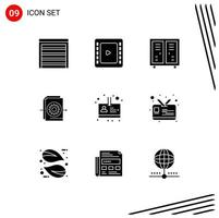 Pack of 9 Modern Solid Glyphs Signs and Symbols for Web Print Media such as id settings athlete gear document Editable Vector Design Elements