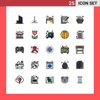 Modern Set of 25 Filled line Flat Colors Pictograph of bowl arts books art study table Editable Vector Design Elements