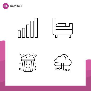 paquete de interfaz de usuario de 4 colores planos básicos de línea de relleno de elementos de diseño vectorial editables de computación de cama de nube de conexión vector
