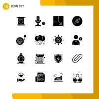 16 User Interface Solid Glyph Pack of modern Signs and Symbols of balloon pump expand pressure map Editable Vector Design Elements