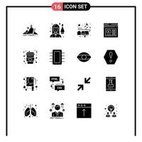 Modern Set of 16 Solid Glyphs Pictograph of website page leisure internet love Editable Vector Design Elements