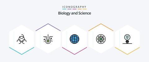 paquete de íconos de 25 líneas completas de biología que incluye experimento. biología. global. laboratorio. celúla vector