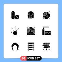 Mobile Interface Solid Glyph Set of 9 Pictograms of settings globe target share connection Editable Vector Design Elements