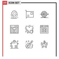 Outline Pack of 9 Universal Symbols of left communication gadget gear work Editable Vector Design Elements