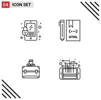 paquete de iconos de vector de stock de 4 signos y símbolos de línea para elementos de diseño de vector editables de bolsa de desarrollo de código de maletín de bloqueo